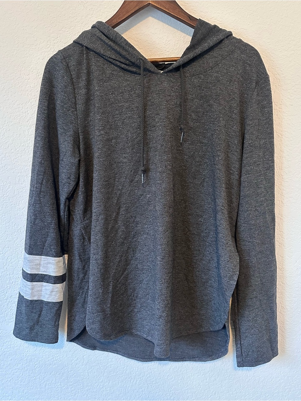 PINK Victoria's Secret Heather Gray Hooded Pullover with Arm Stripes